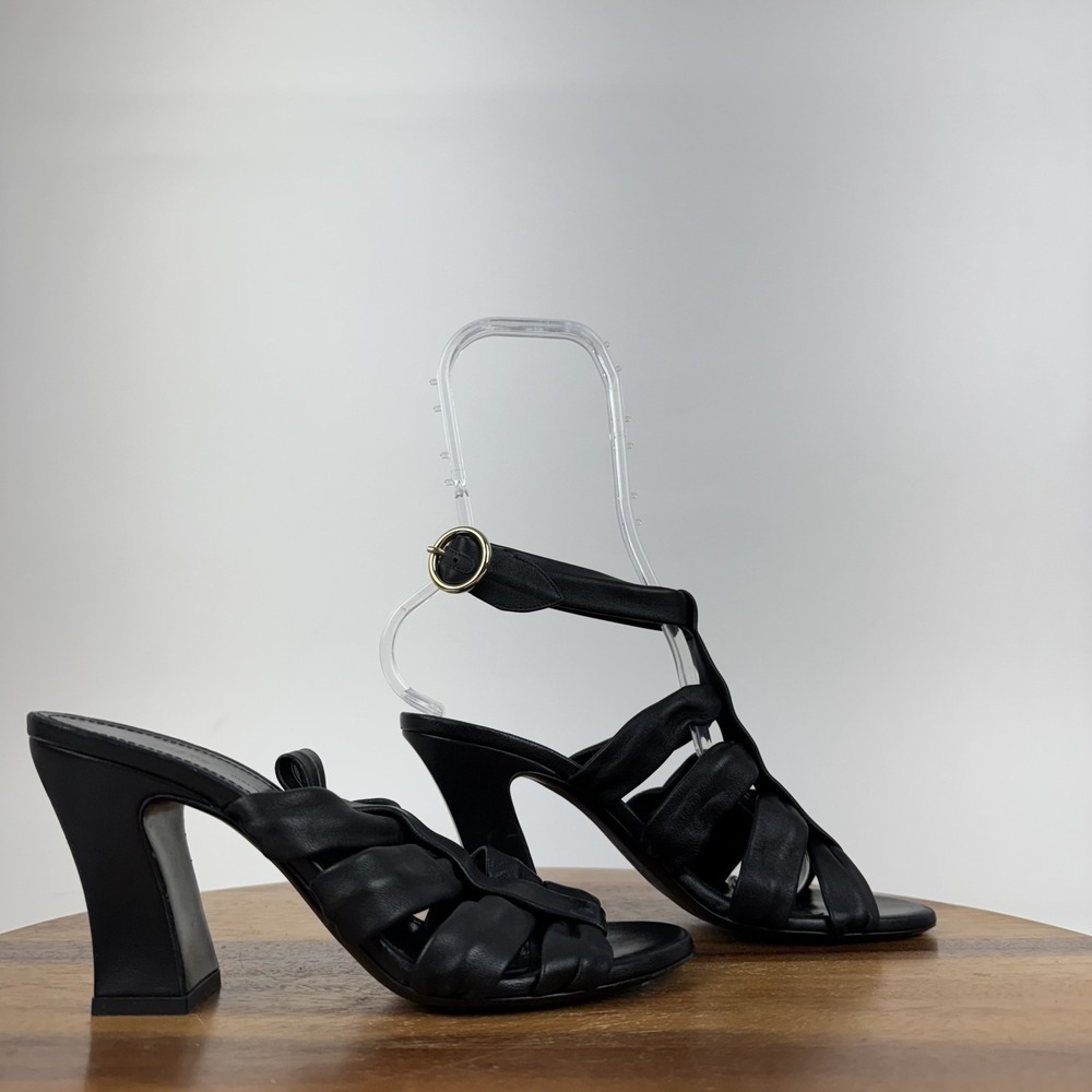 Womens Khaite The Perth 85mm Black Leather Ankle Strap Gladiator Sandals Size 37